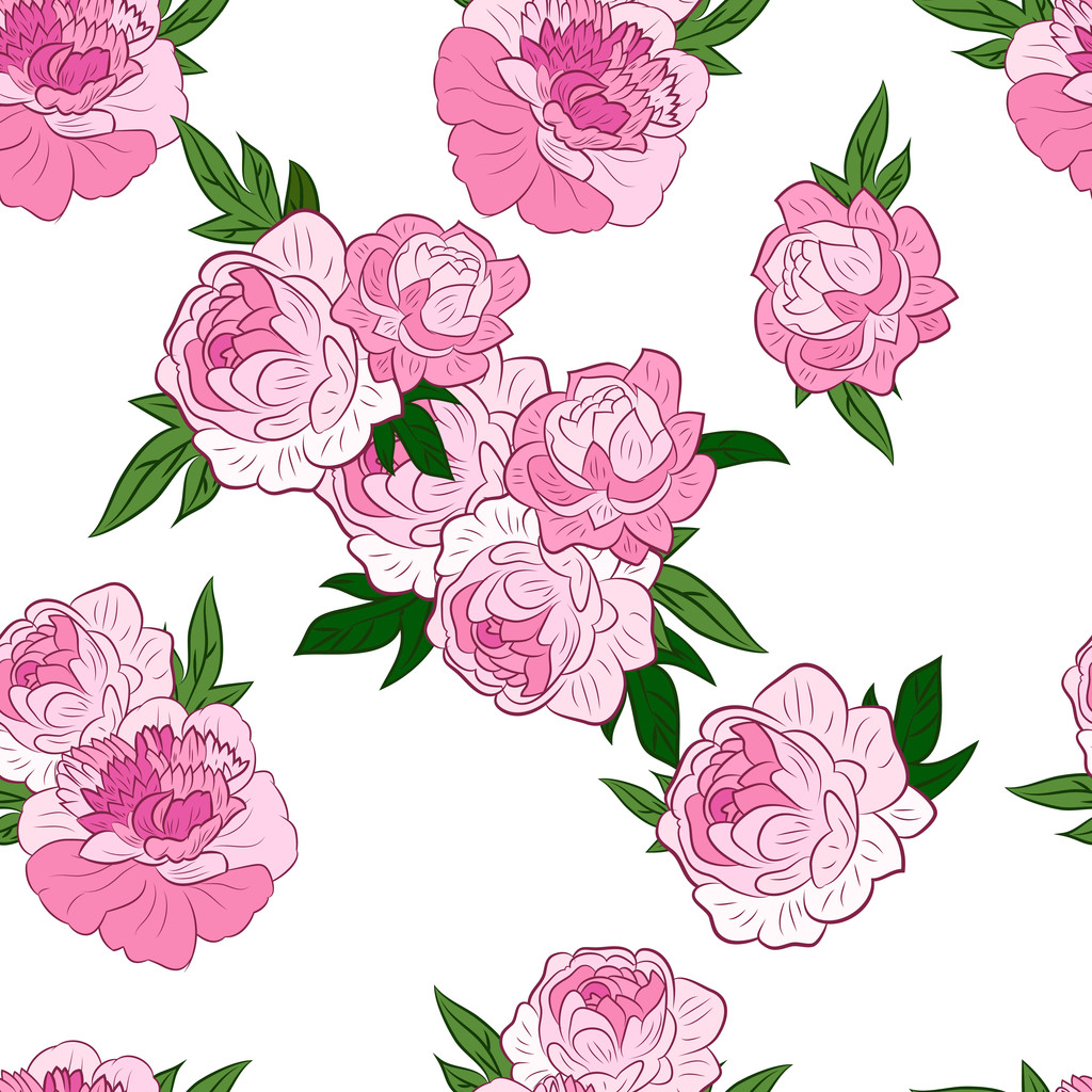 Бесшовный рисунок с розовыми пионами
 - Вектор,изображение