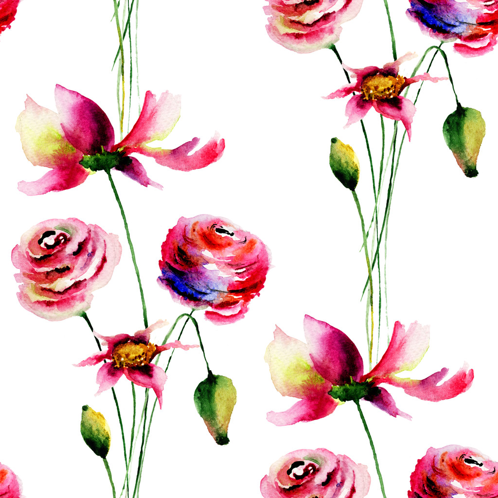 Бесшовный узор с красочными дикими цветами
 - Фото, изображение