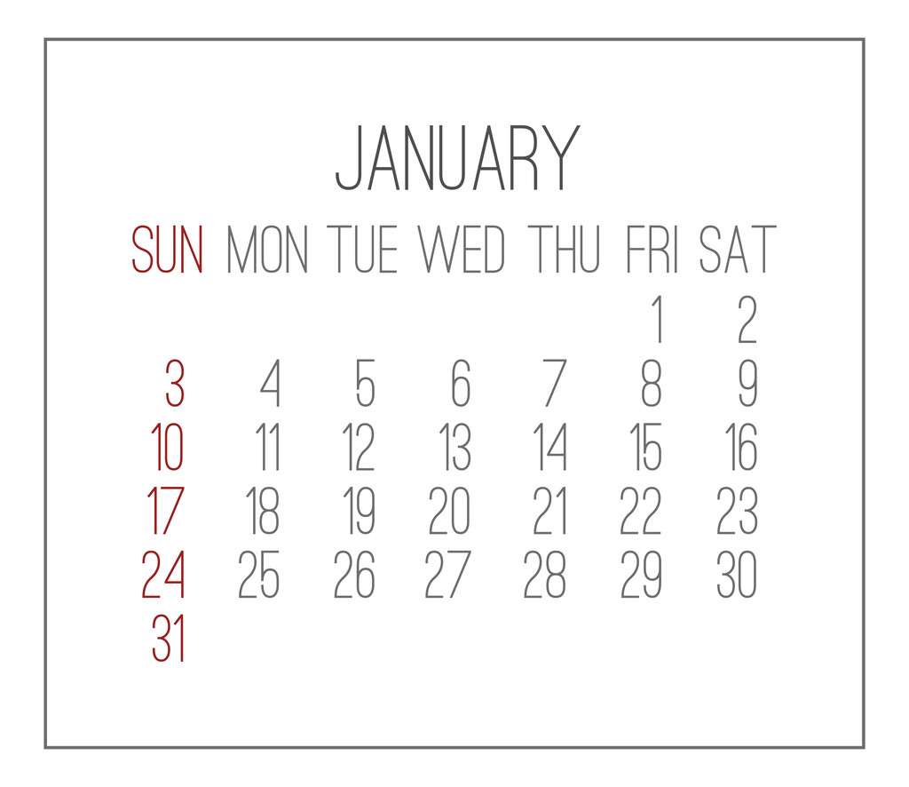 January 2016 month calendar - Vector, Image