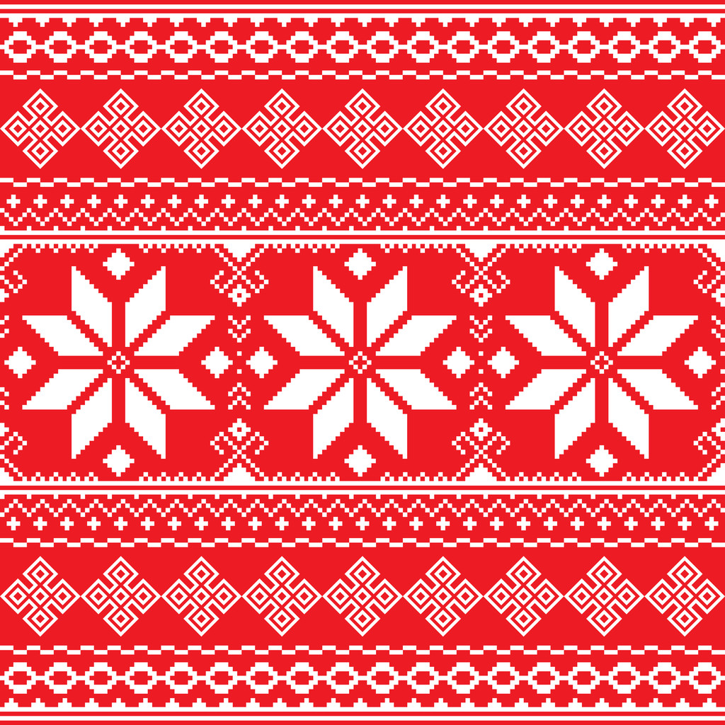 Tradycyjnych ludowych haft czerwony i biały wzór z Ukrainy, czy Białorusi - Vyshyvanka - Wektor, obraz