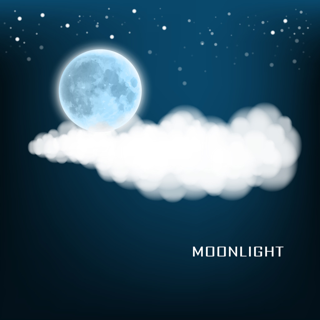 splendente luna blu su uno sfondo blu scuro con stelle e nuvole
 - Vettoriali, immagini