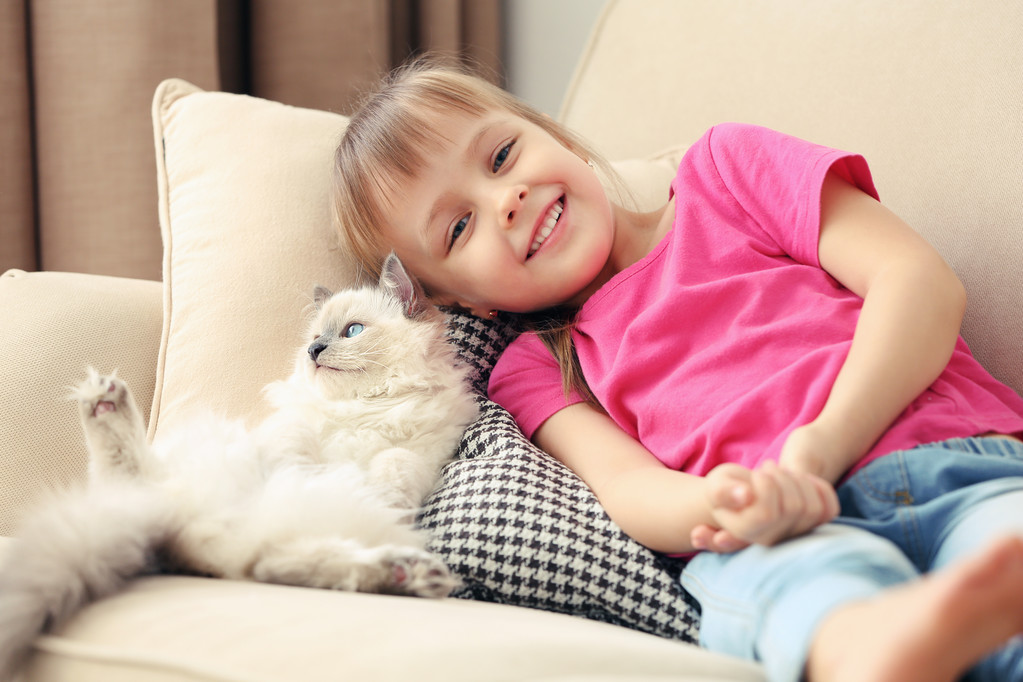 Pieni söpö tyttö kissanpennun kanssa
 - Valokuva, kuva