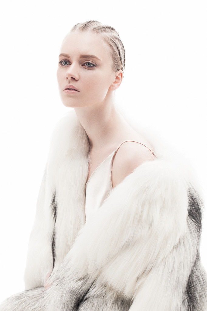 model in fur coat posing - Photo, Image