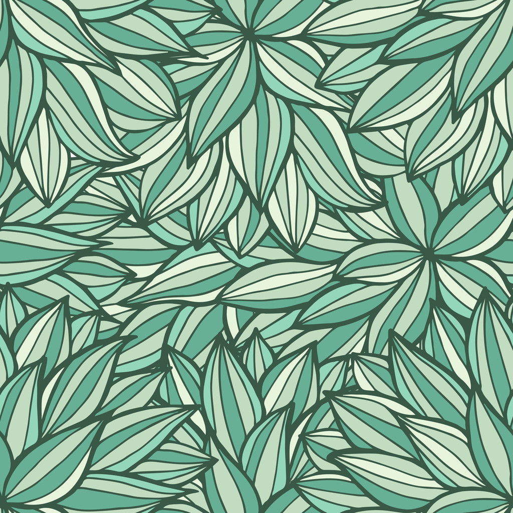 Fiori Doodle contorno ornamentale modello senza cuciture in colori verdi
 - Vettoriali, immagini