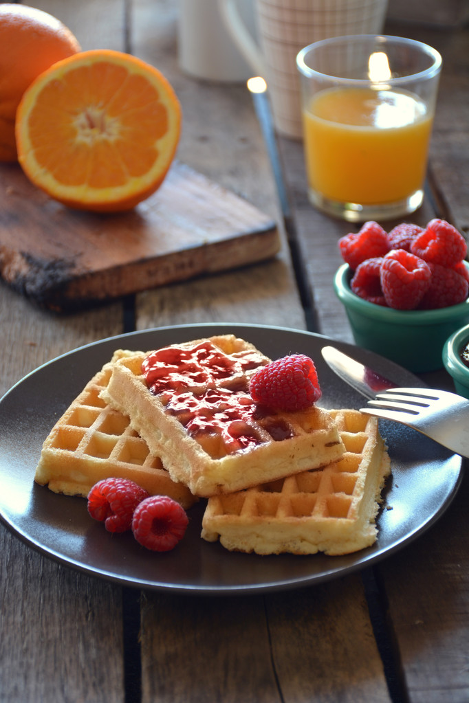plate of waffles with raspberry marmalade - Photo, Image