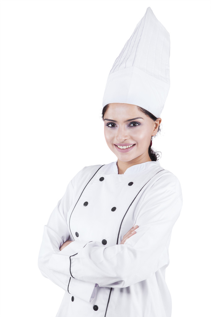 Indyjski kobieta kucharz stojący studio - Zdjęcie, obraz