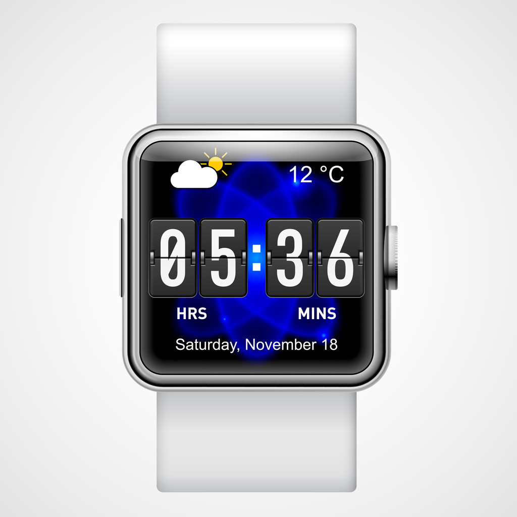 Smart digital wrist watch with square screen on white background - Vector, Image