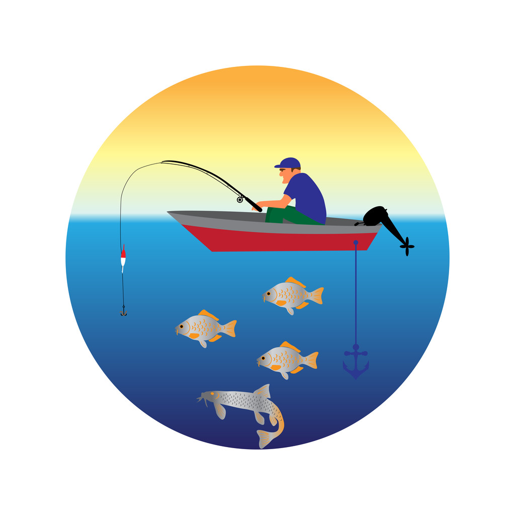 Rybaření na lodi ilustrace - Vektor, obrázek