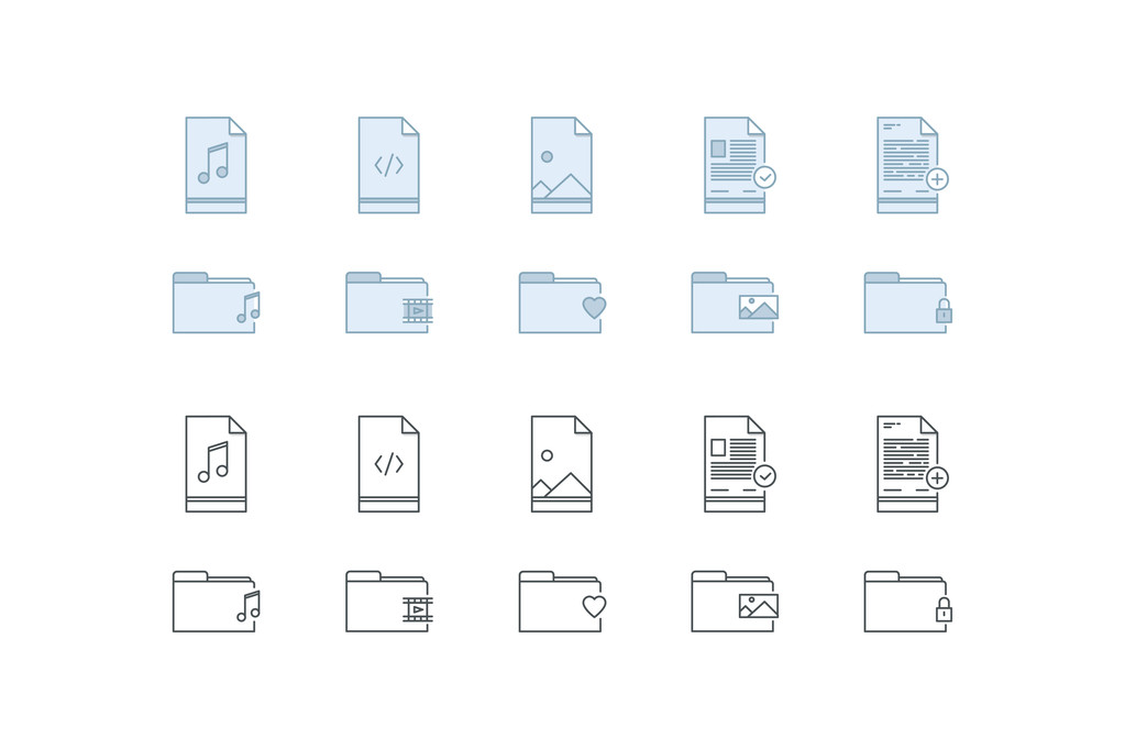 Files and folders icons. Line art. Stock vector. - Vector, Image