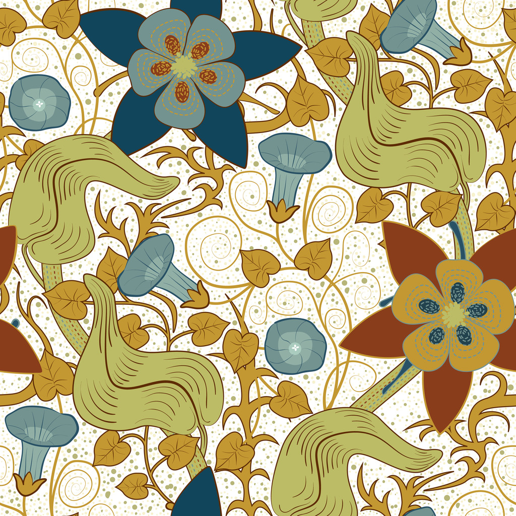 Векторный бесшовный винтажный цветочный узор. Цветы на белом фоне
 - Вектор,изображение
