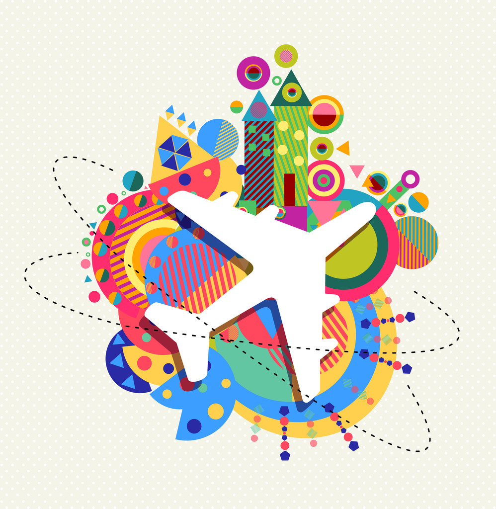 Air plane travel icon concept with color shapes - Wektor, obraz