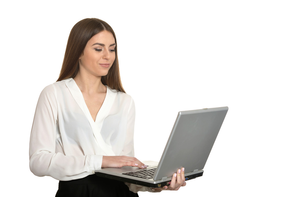 Kaunis nainen kannettavalla tietokoneella
 - Valokuva, kuva