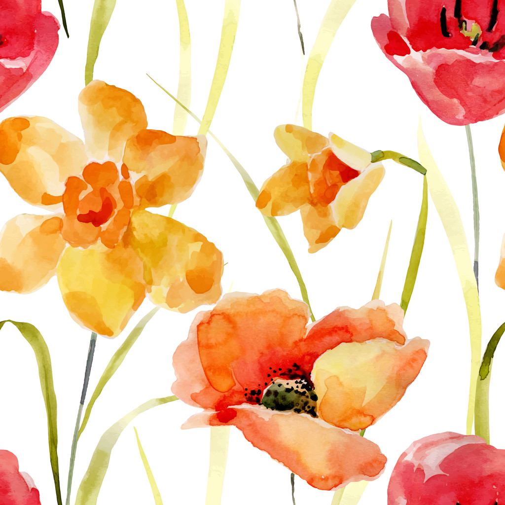 Watercolor flowers seamless pattern. - Vector, Image