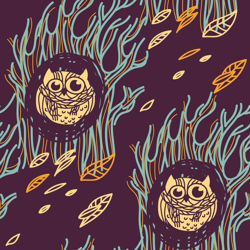 Cute owls in tree hollows - Vector, Image