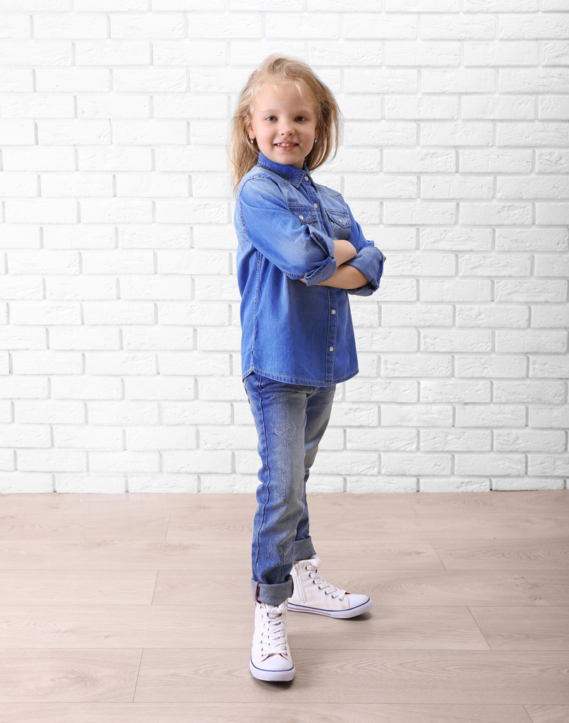 Little girl in jeans suit - Photo, Image