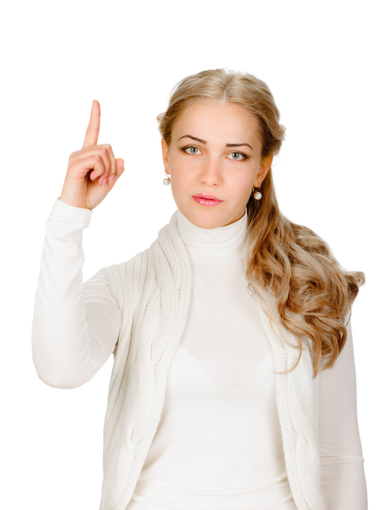 ΕΥΡΗΚΑ. Γυναίκα με μια ιδέα, αυξάνοντας το δάχτυλό - Φωτογραφία, εικόνα