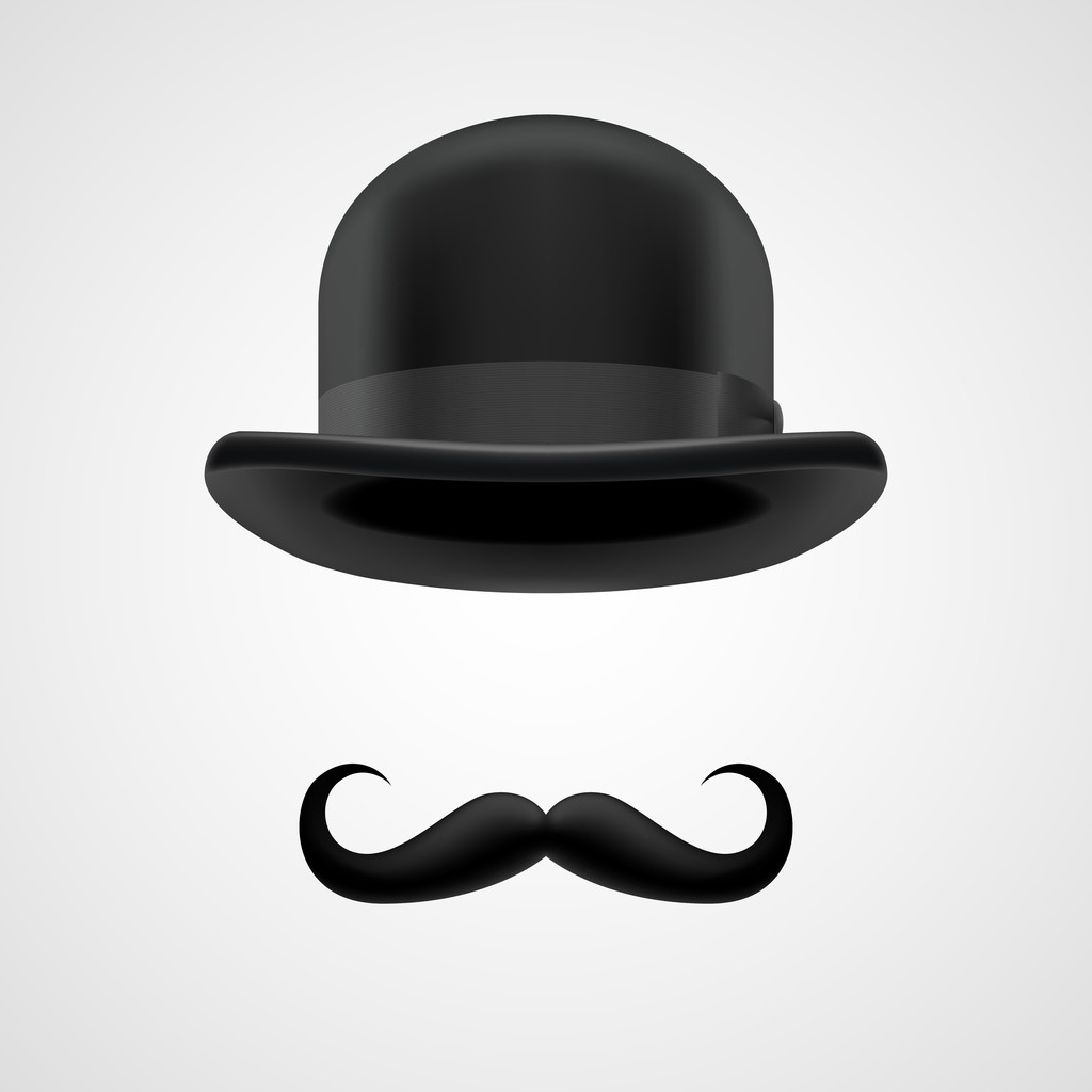 Πλούσια τζέντλεμαν με μουστάκια και καπέλο σφαιριστής - Διάνυσμα, εικόνα