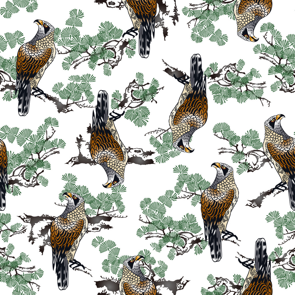 Japanese painting hawk pattern - Vector, Image