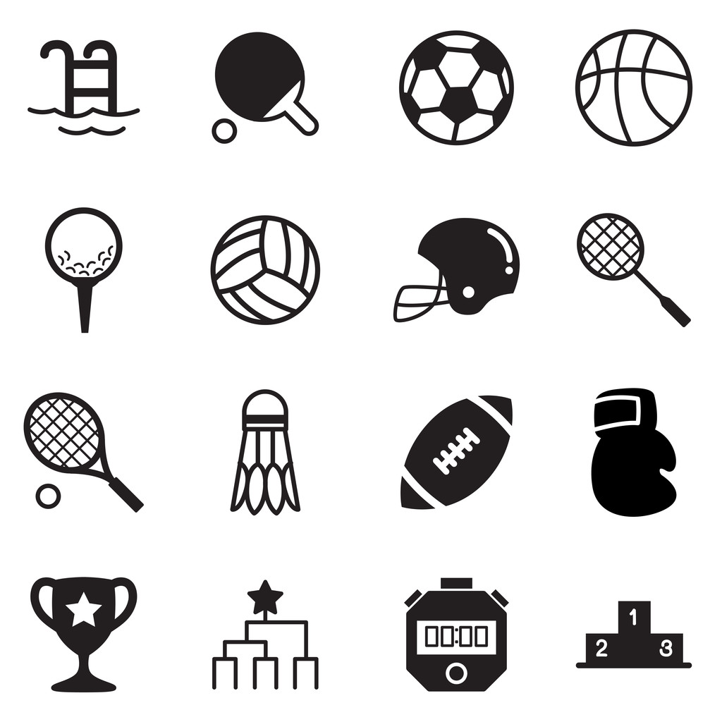 silhouette Basics Sports equipment Icons Vector symbol set - Vector, Image