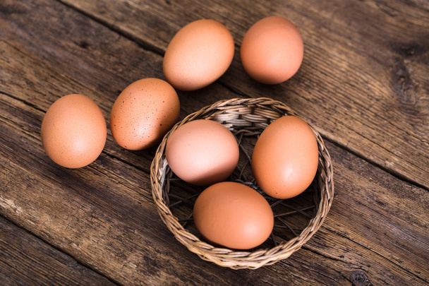 chicken eggs on wooden background - Photo, Image