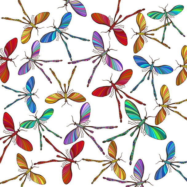 Variety of flying insects on white background - Vector, Imagen