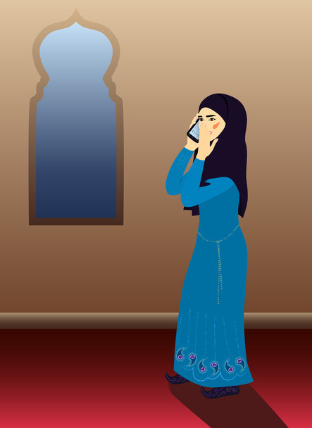 Fille dans le hijab, parlant au téléphone
 - Vecteur, image
