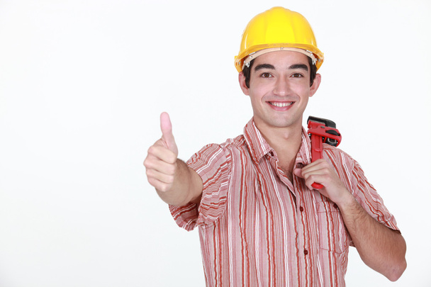 Thumbs up from a young construction worker - Zdjęcie, obraz