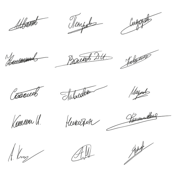 Kézzel írott orosz aláírások. - Vektor, kép