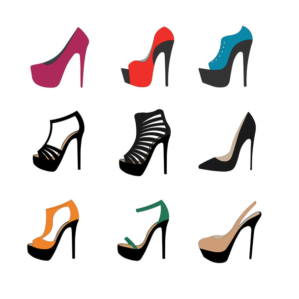 Красочные иконки обуви
 - Вектор,изображение