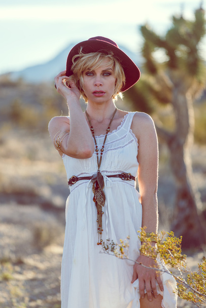 beautiful bohemian girl in desert - Фото, изображение