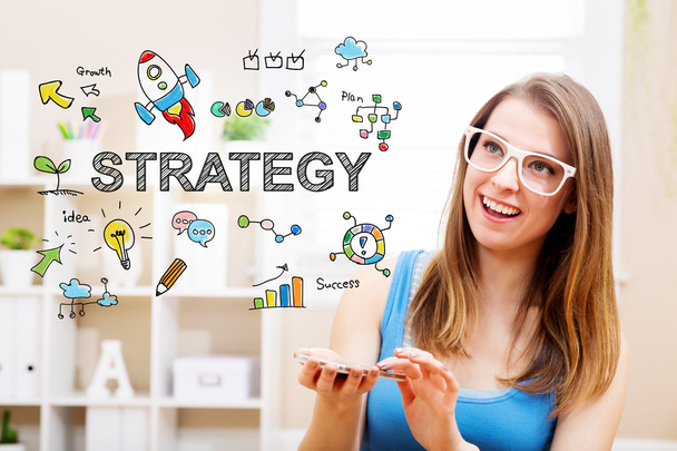 Strategy concept with young woman - Foto, Imagen