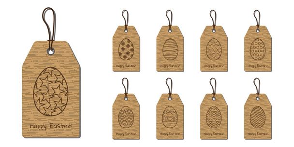 Set of Easter tags with decorative eggs on white background - Vector, Image