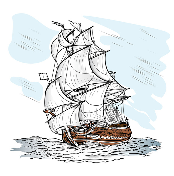 Wind-driven ship - Vector, Image