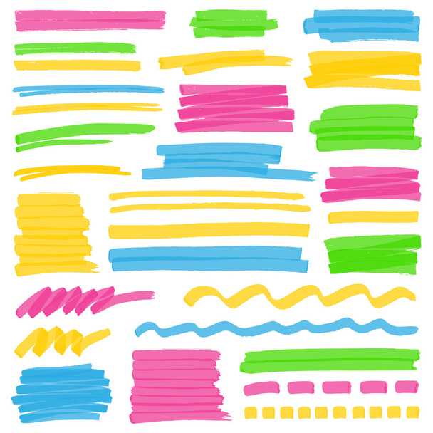 Markeerstift kleur strepen, lijnen en markering ontwerpelementen - Vector, afbeelding