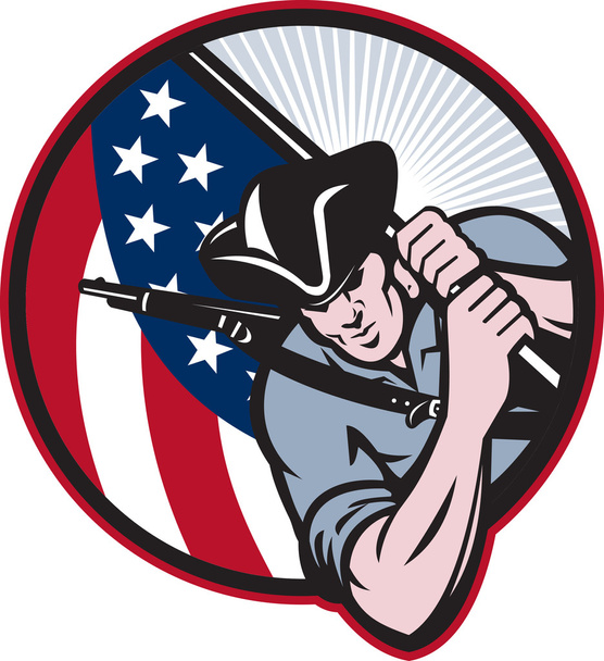 Patriota americano Minuteman con bandiera
 - Vettoriali, immagini