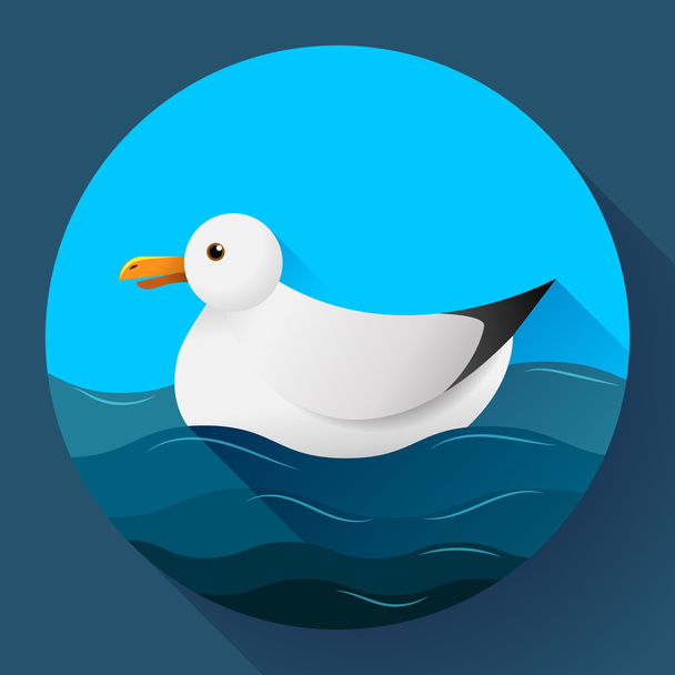 Символ плоской чайки на синем фоне моря
 - Вектор,изображение