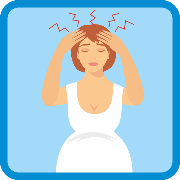 illustration of a pregnant woman with a headache. symptoms of pregnancy - Vector, Image