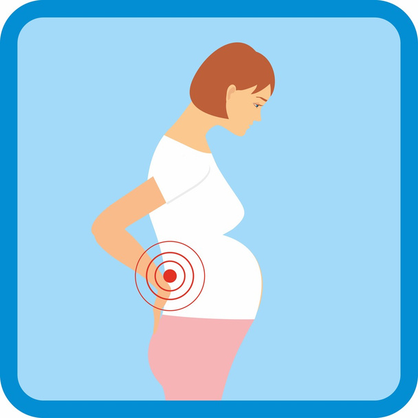 Těhotná žena s bolestí zad. příznaky těhotenství - Vektor, obrázek