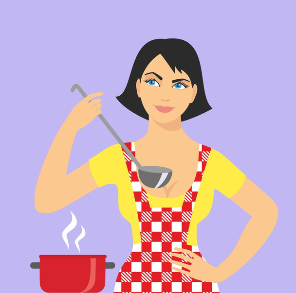 kuva nainen esiliina kokki kauha kädessään
 - Vektori, kuva