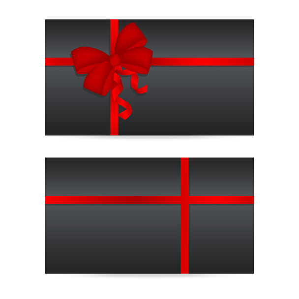 Tarjetas de regalo negras con cintas rojas
 - Vector, imagen