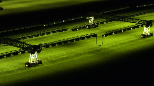 Verlichtingssysteem voor de teelt van gazons op een lege voetbalveld. - Video