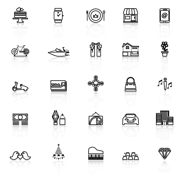 Birthday gift line icons with reflect on white - Vector, Image
