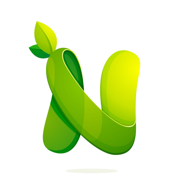 N lettera con foglie verdi logo eco, icona del volume
. - Vettoriali, immagini