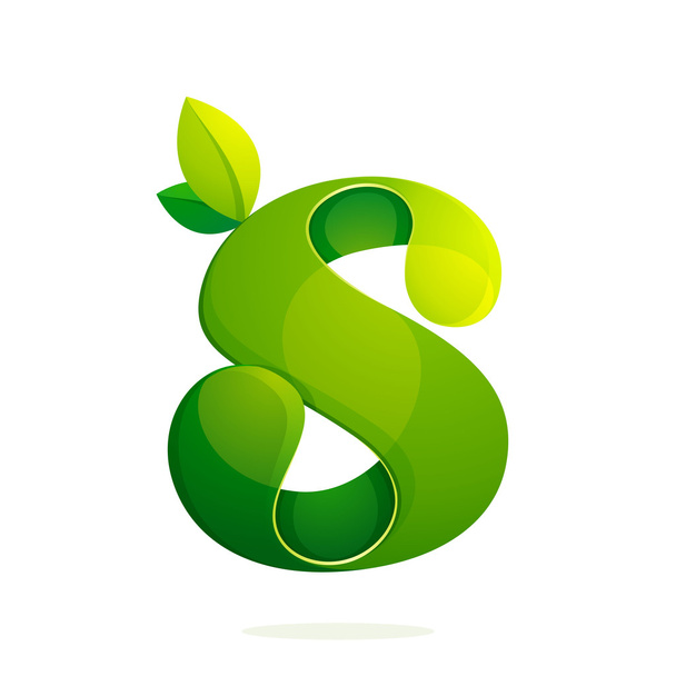 S letra con hojas verdes eco logo, icono de volumen
. - Vector, Imagen