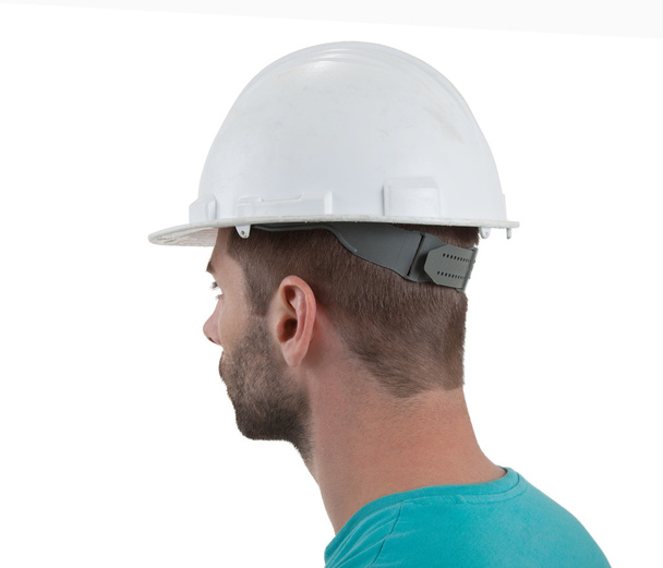 Ingegnere con cappello rigido su sfondo bianco
 - Foto, immagini