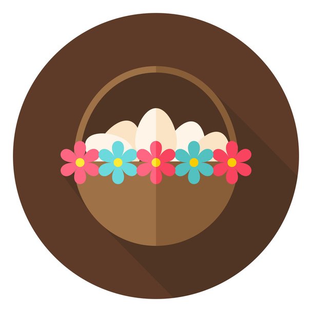 Πασχαλινό καλάθι με αυγά και λουλούδια κυκλικό εικονίδιο - Διάνυσμα, εικόνα