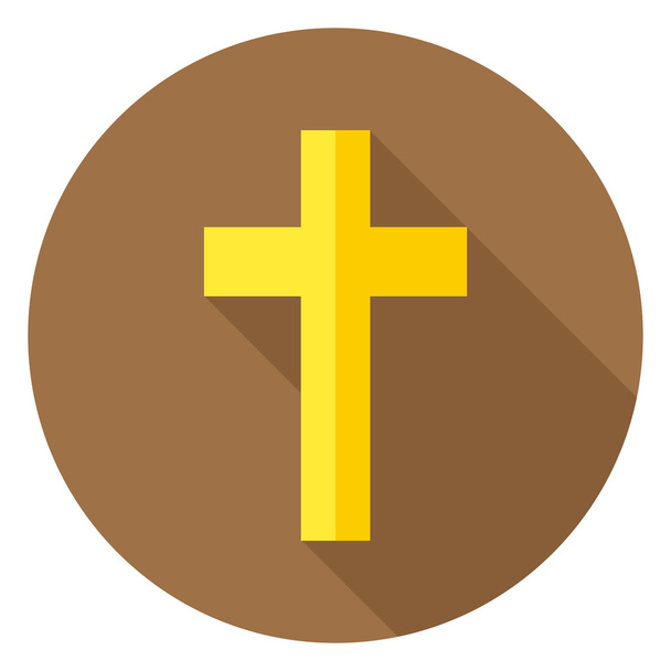 Християнський хрест коло значок з довгою тінню - Вектор, зображення