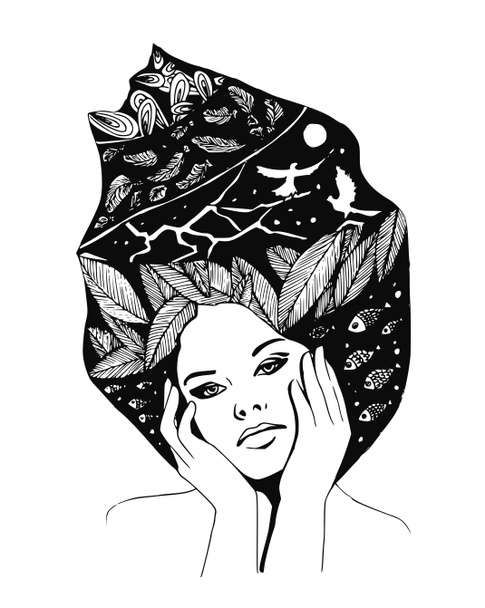 illustration en noir et blanc représentant le portrait abstrait d'une femme
 - Photo, image