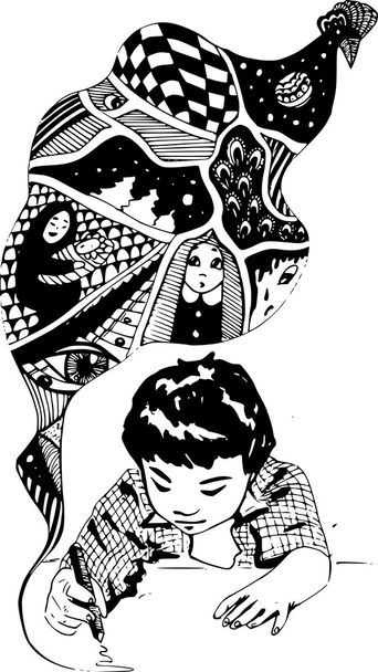 illustration en noir et blanc représentant le portrait abstrait d'un enfant
 - Photo, image