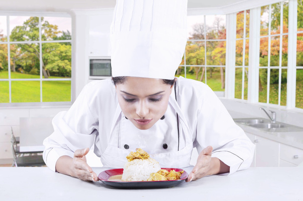 Female Chef Presenting Food - Photo, image